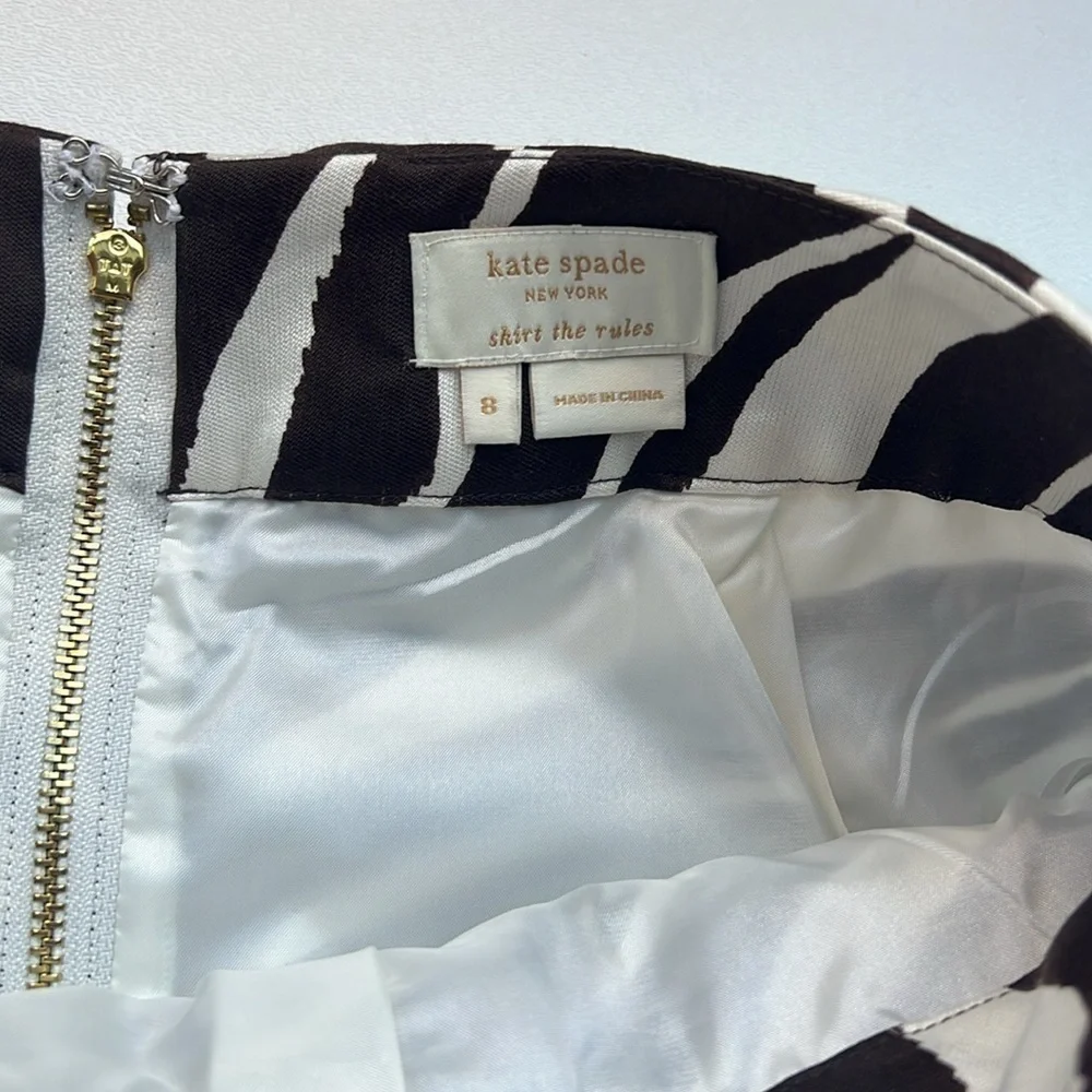 Kate Spade‎ Kolette Bow-Waist Zebra Print Skirt edgy fun office eclectic size 8